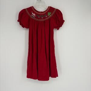 Rosalina Collections Red Santa Smocked Christmas Tree Dress Size 6Y